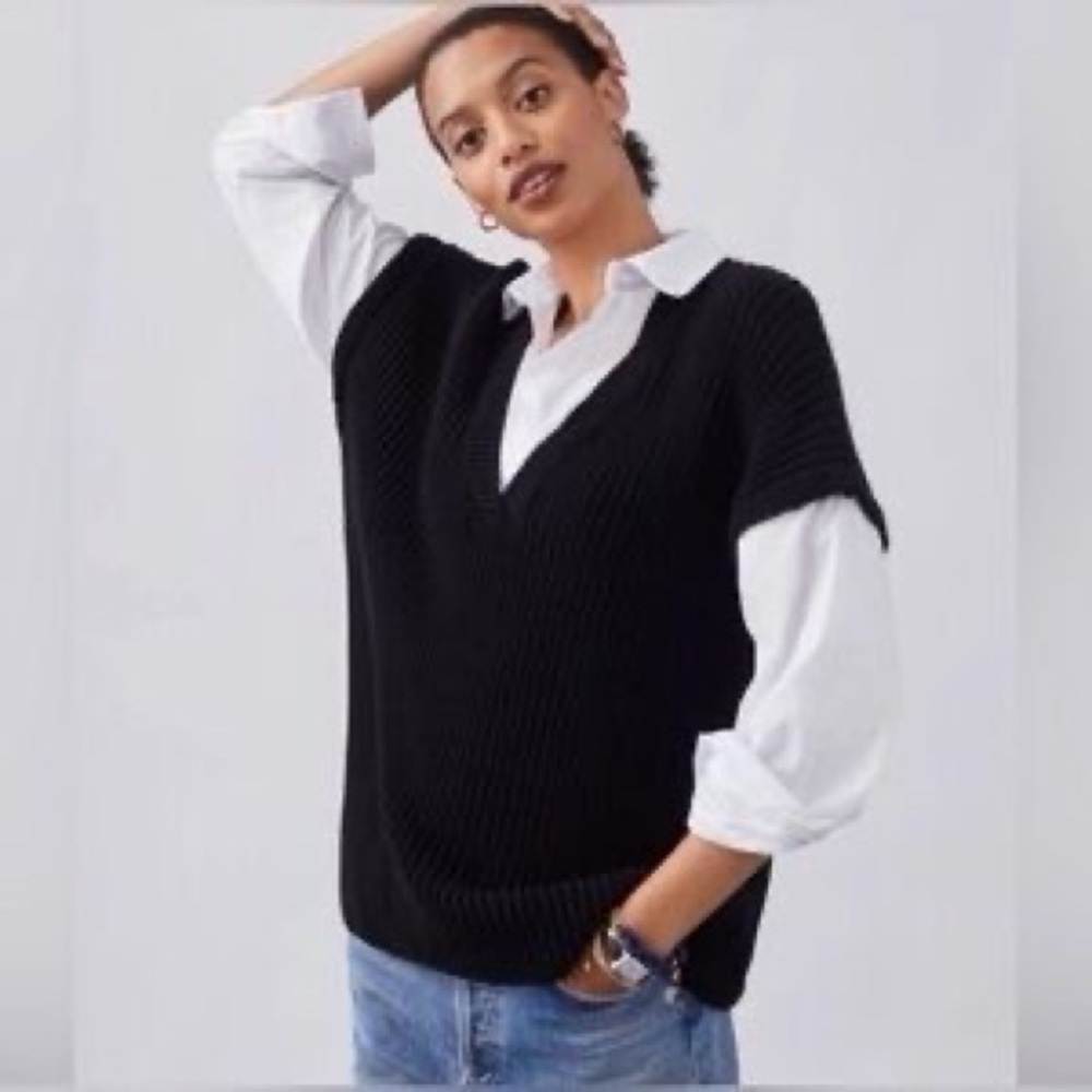 Anthropologie Layered Sweater Vest Preppy Style Button Down in Size Small